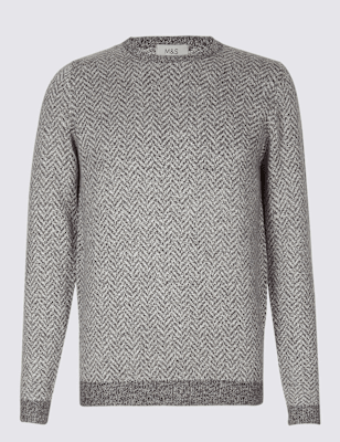 Wool Blend Textured Crew Neck Jumper