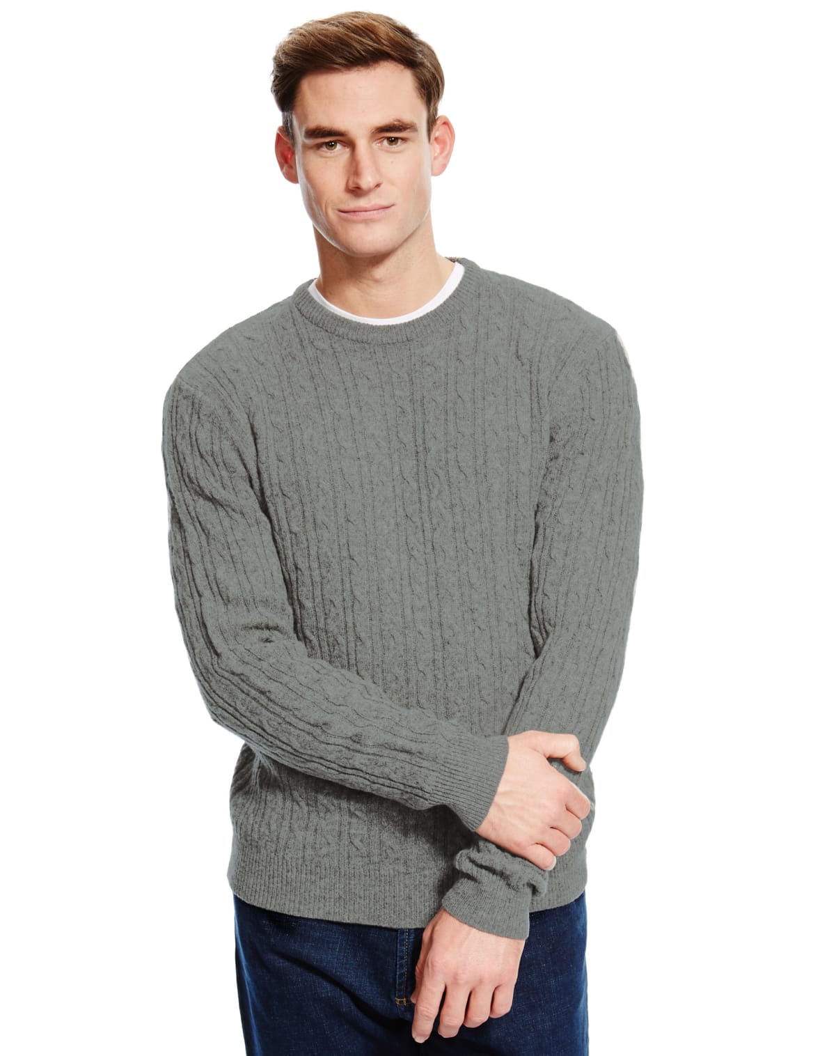 Pure Lambswool Cable Knit Jumper Charcoal Quilium