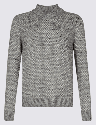 Cotton Rich Textured Shawl Neck Jumper