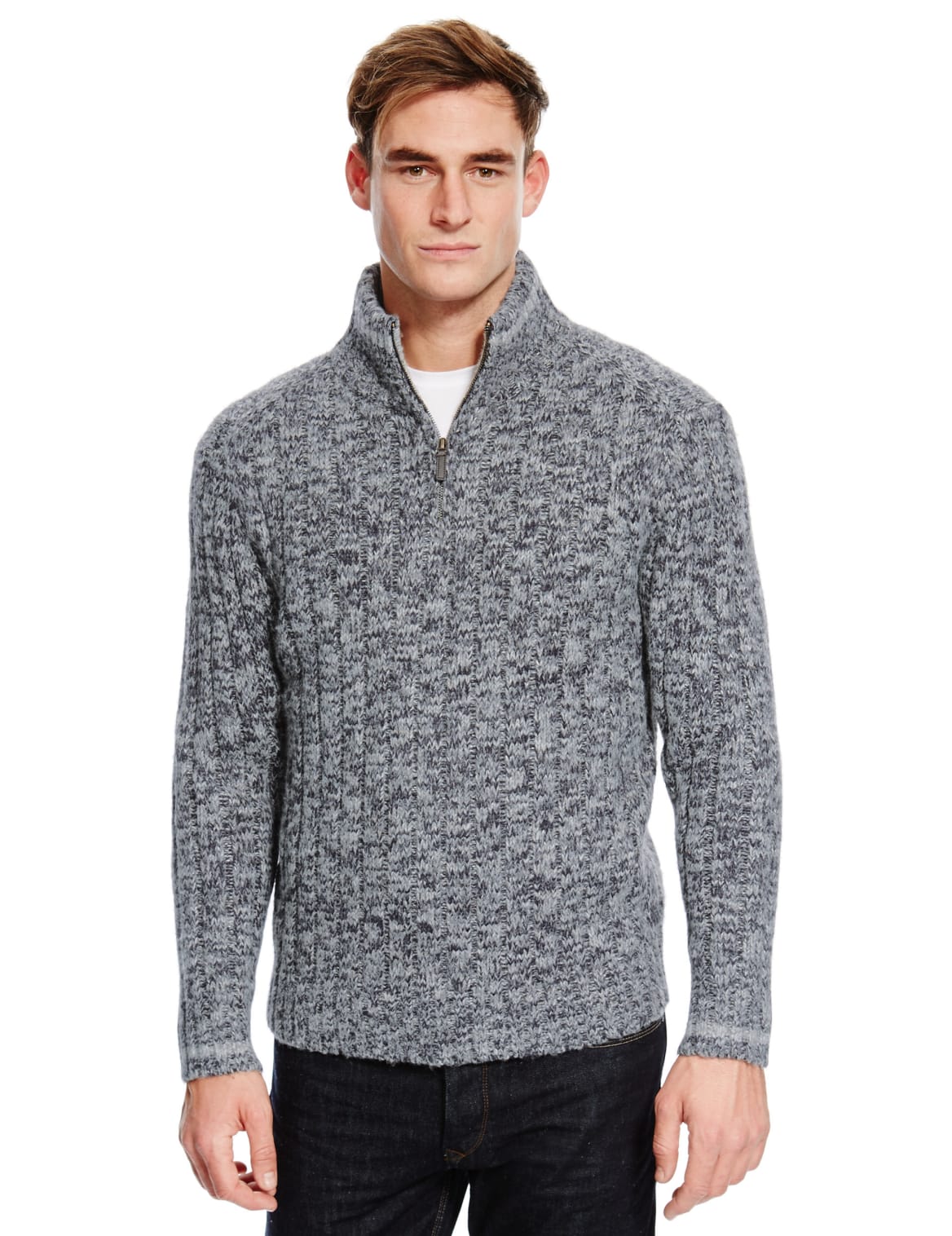 half zip wool blend jumper