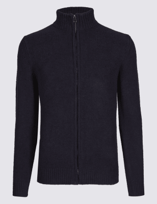 Textured Zipped Through Cardigan
