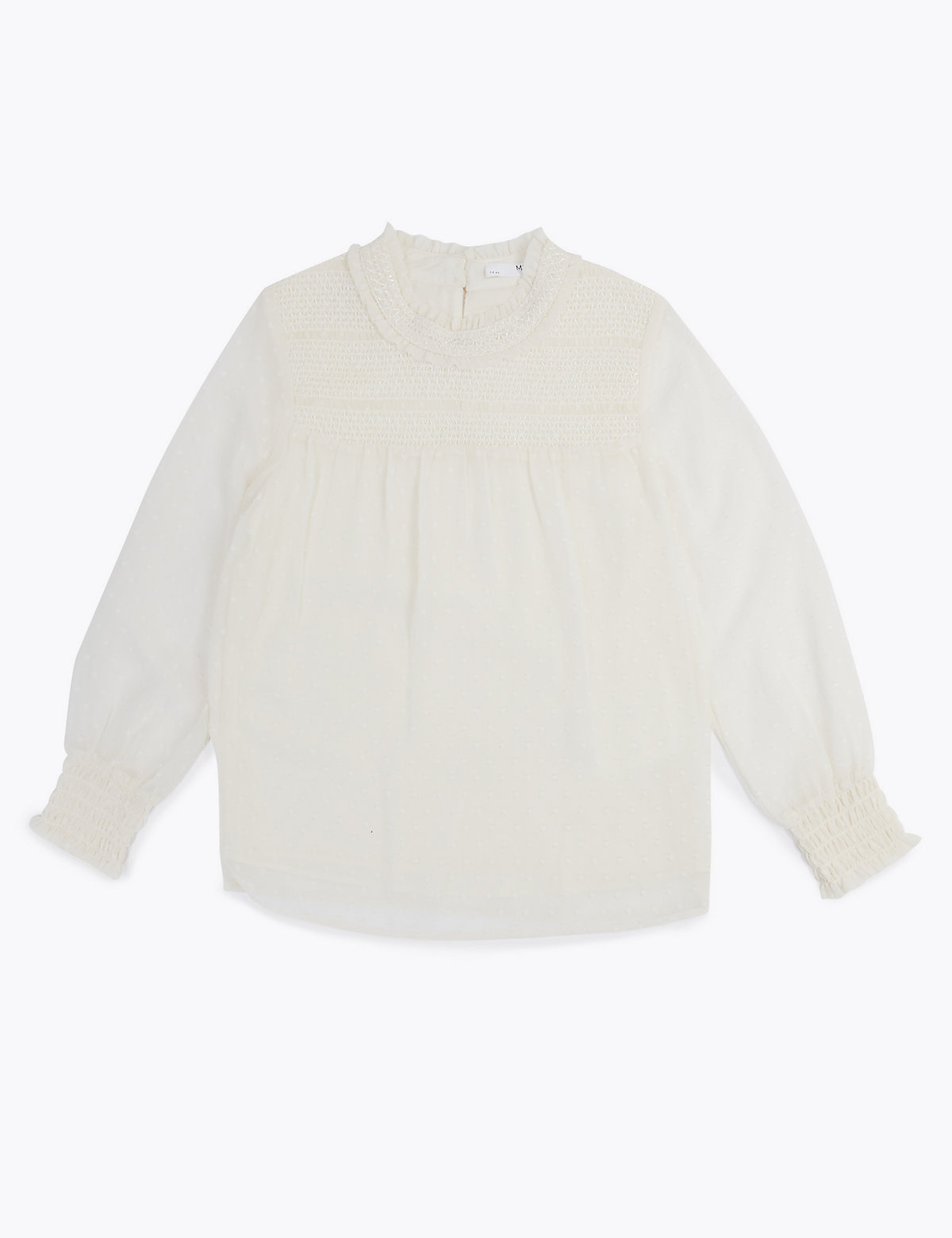 Фактурная блузка с рюшами для девочки Marks & Spencer. Цвет: сливки
