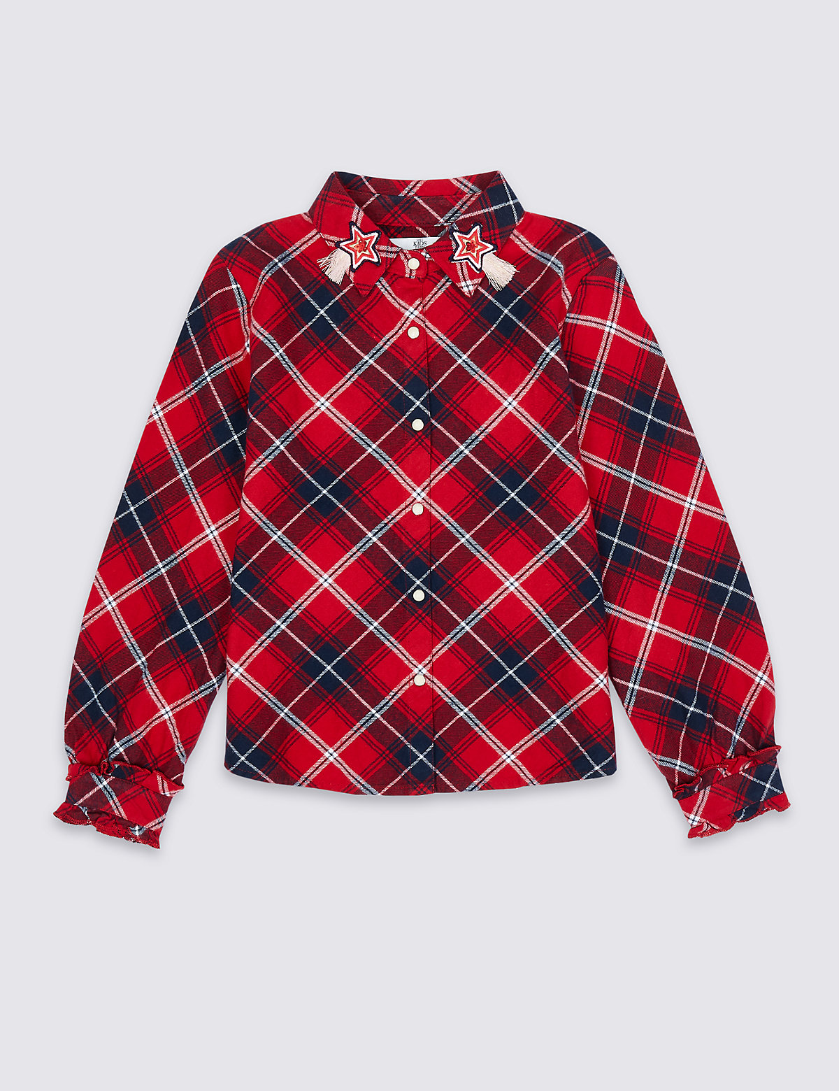 Блуза из 100% хлопка, в клетку (3-16 лет) Marks & Spencer. Цвет: красный микс