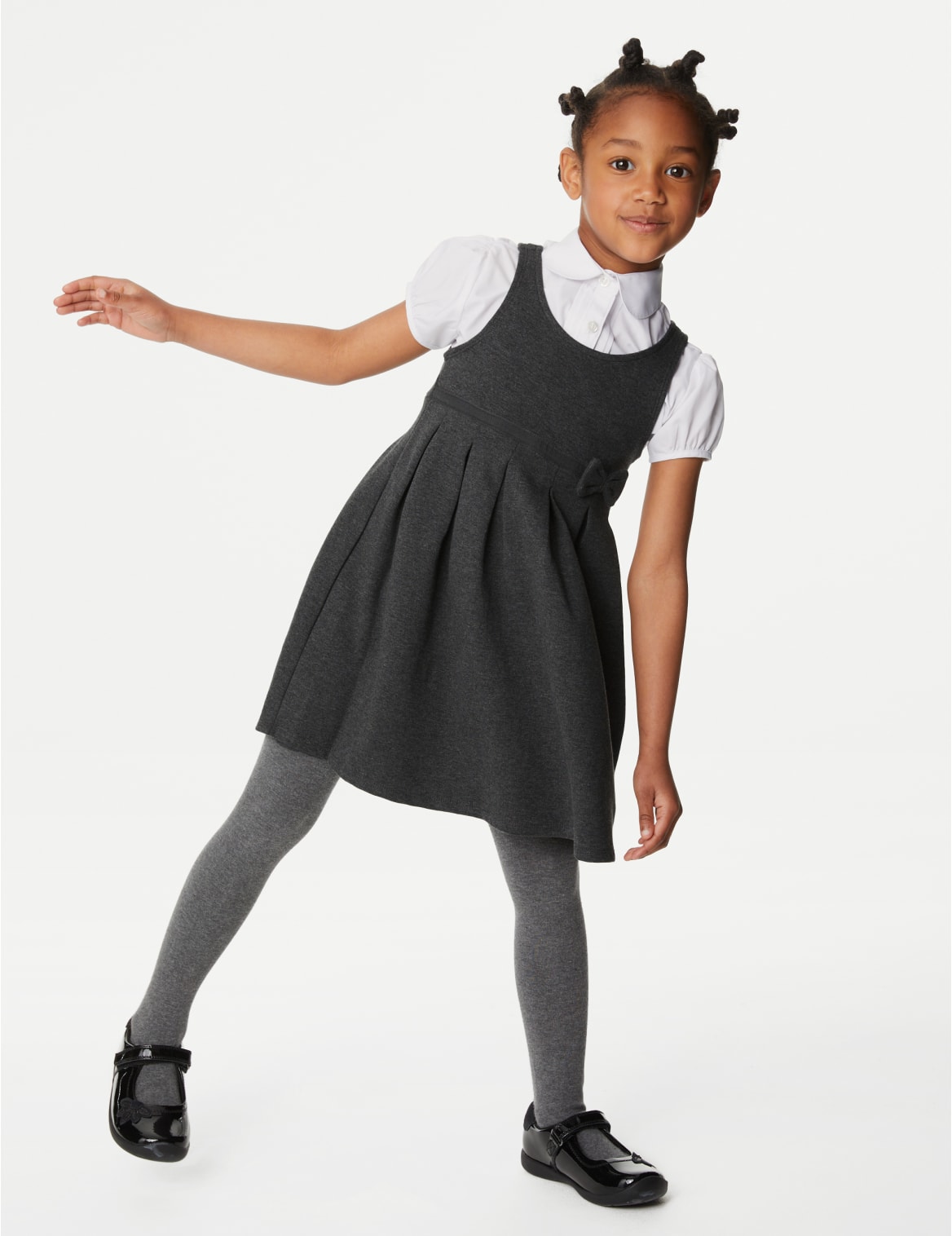 Girls’ Cotton Rich Knitted Pinafore With Bow Feature Grey Gedoo