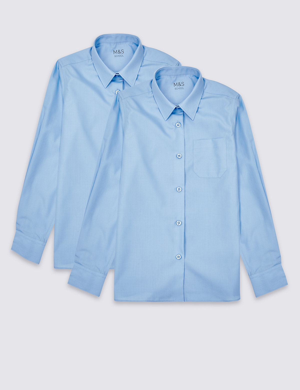Блузка с технологией Non-Iron и длинным рукавом для девочки (2 шт) Marks & Spencer. Цвет: синий