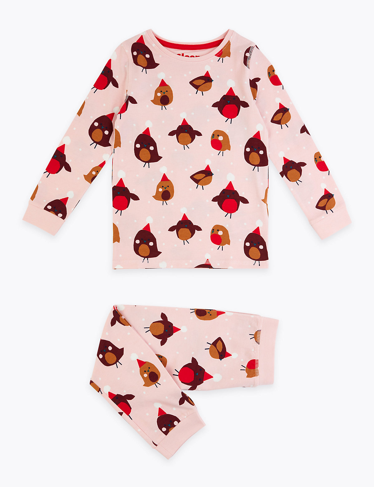 Пижама для девочки с принтом малиновка Marks & Spencer. Цвет: светлый розовый