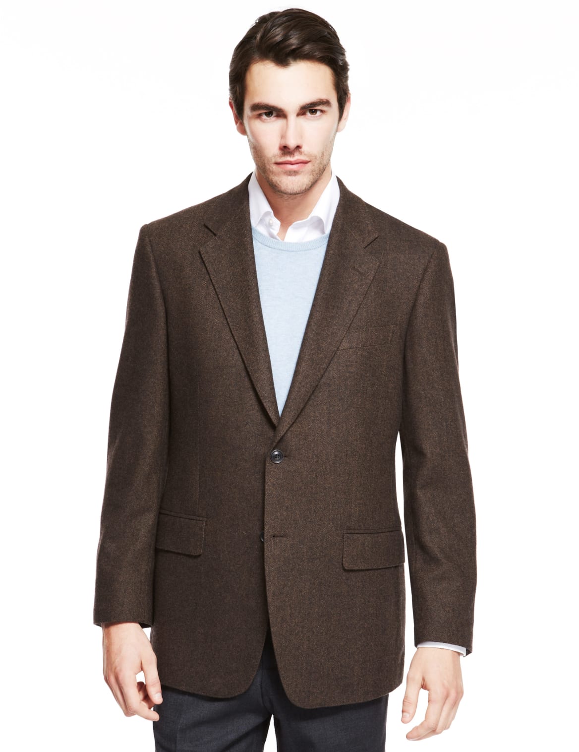 Pure Cashmere 2 Button Herringbone Jacket Green Tanoodle