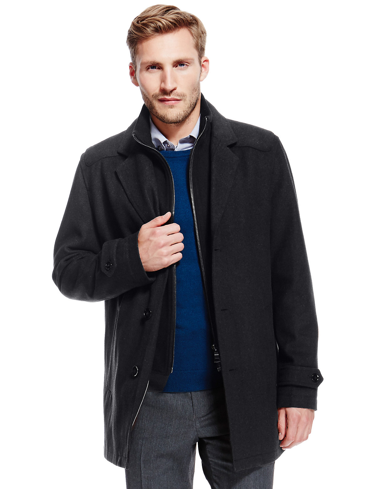 M & S Collection Double Collar Coat With Wool | Snapcat
