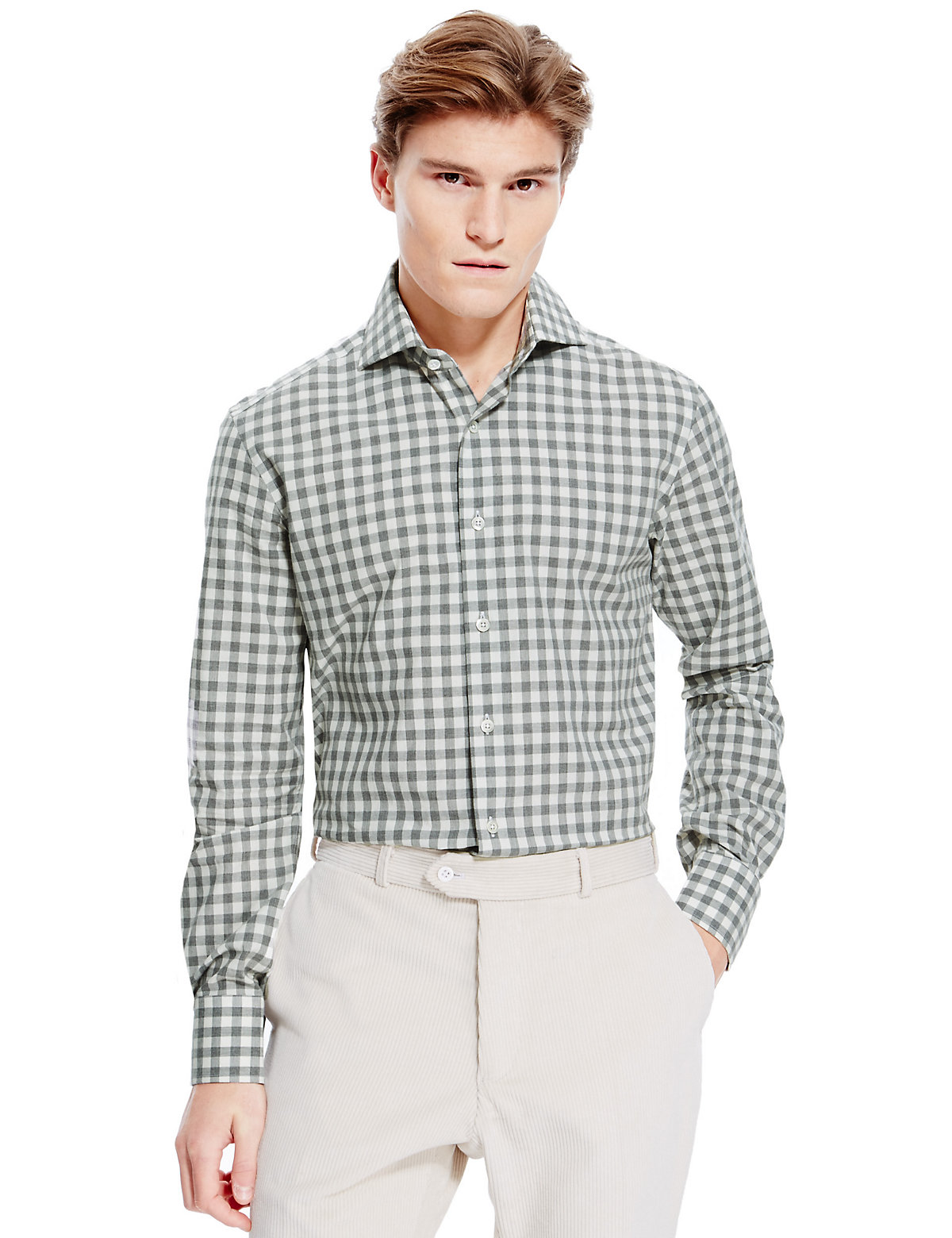 M & S Collection Best Of British Pure Cotton Melange Gingham Checked