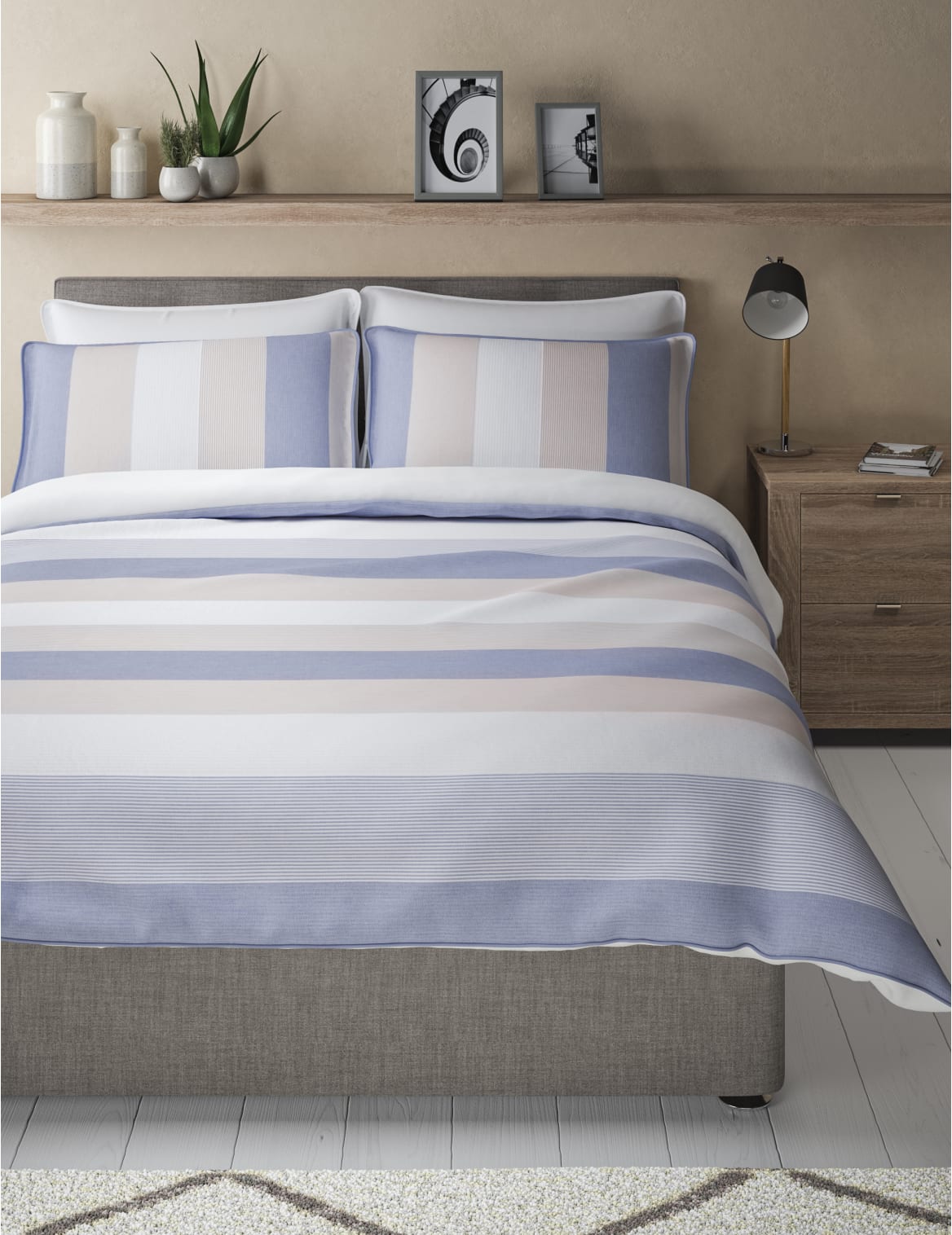 Marks Spencer Brooklyn Striped Bedding Set Beige Sgl Ix Css