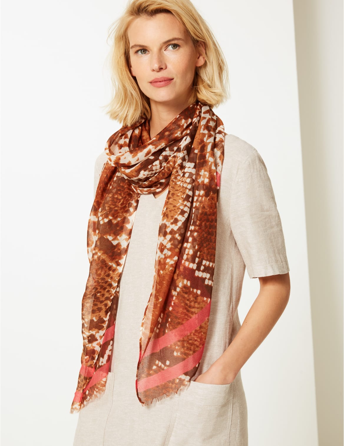 Marks & Spencer Animal Print Scarf - Pink - 1SIZE
