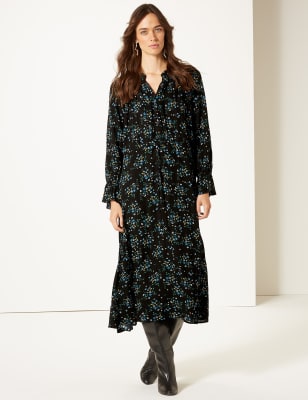 marks and spencer black floral dress