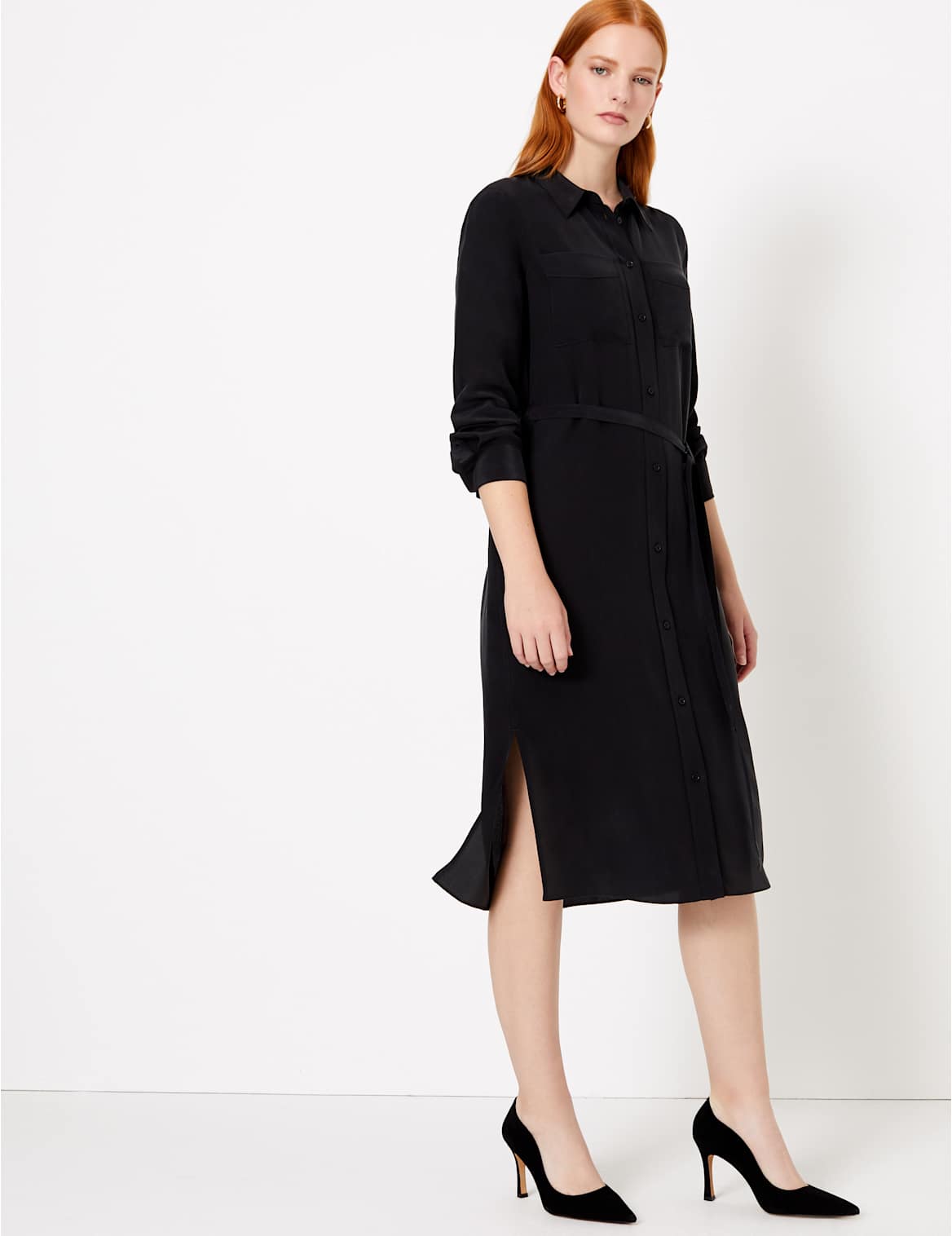 Robe chemise midi 100% soie. Robe chemise midi 100% soie