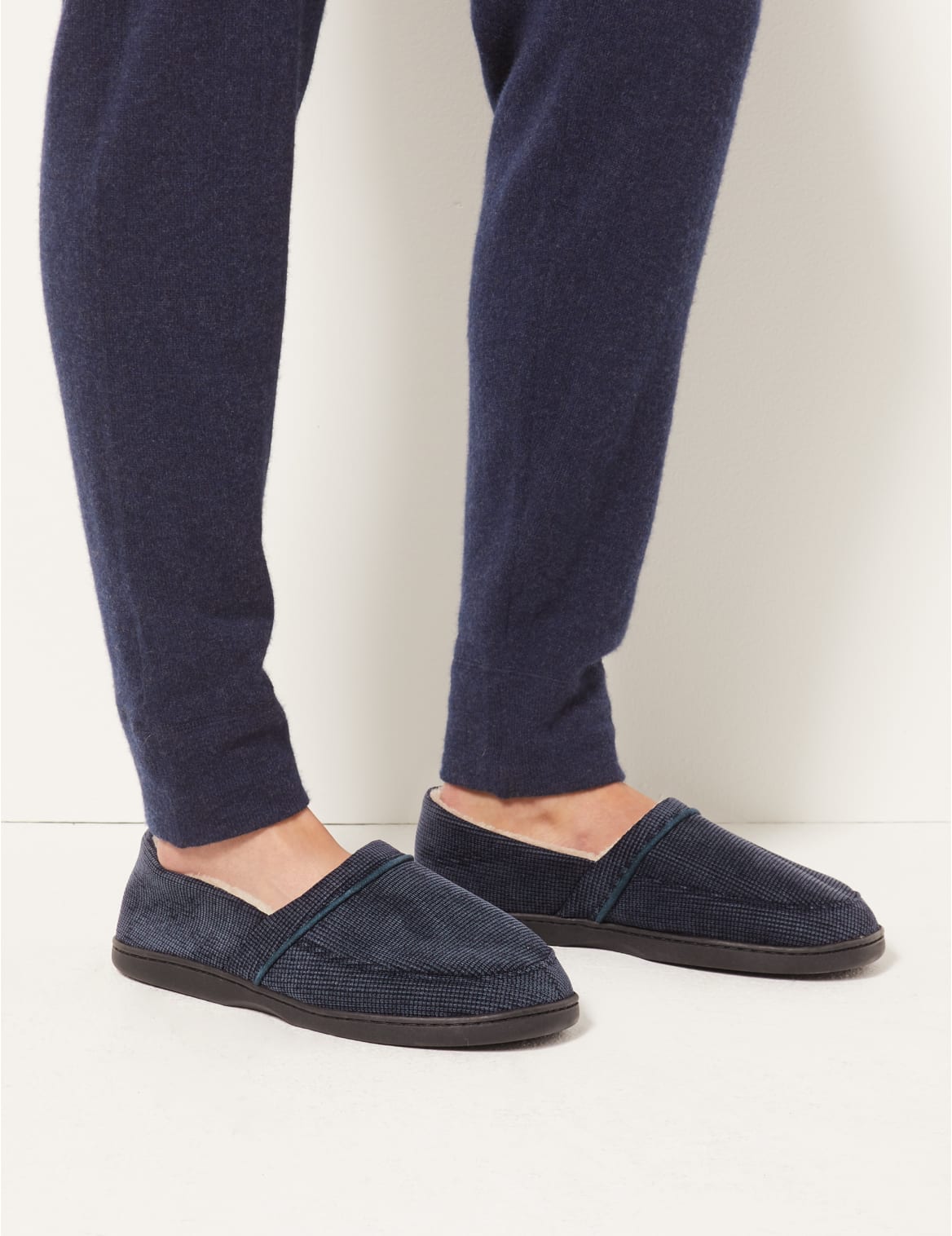 Marks & Spencer Waffle Slip-on Slippers - Navy - 8