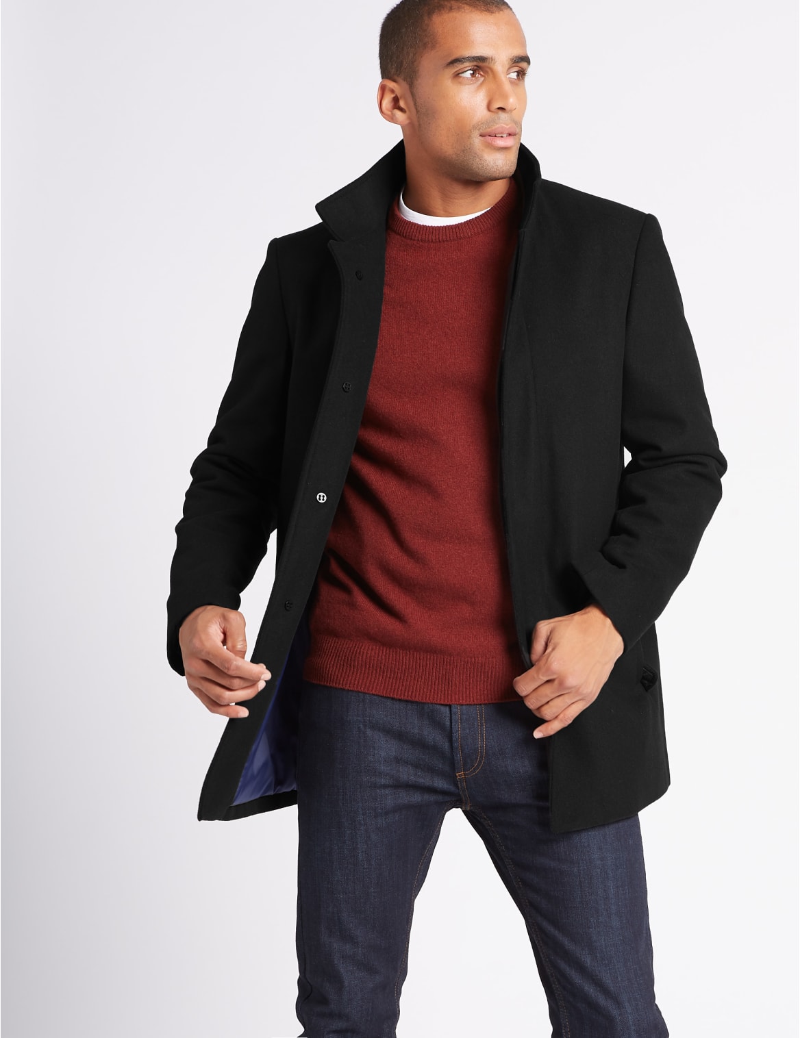 Manteau à col cheminée avec laine