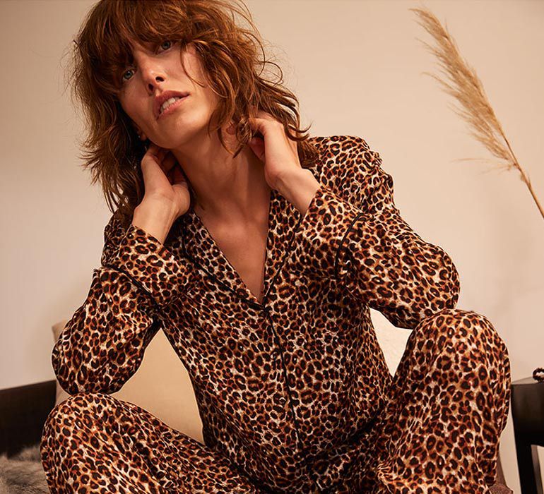 Loungeable Satin Long Pyjama Set In Leopard Print 
