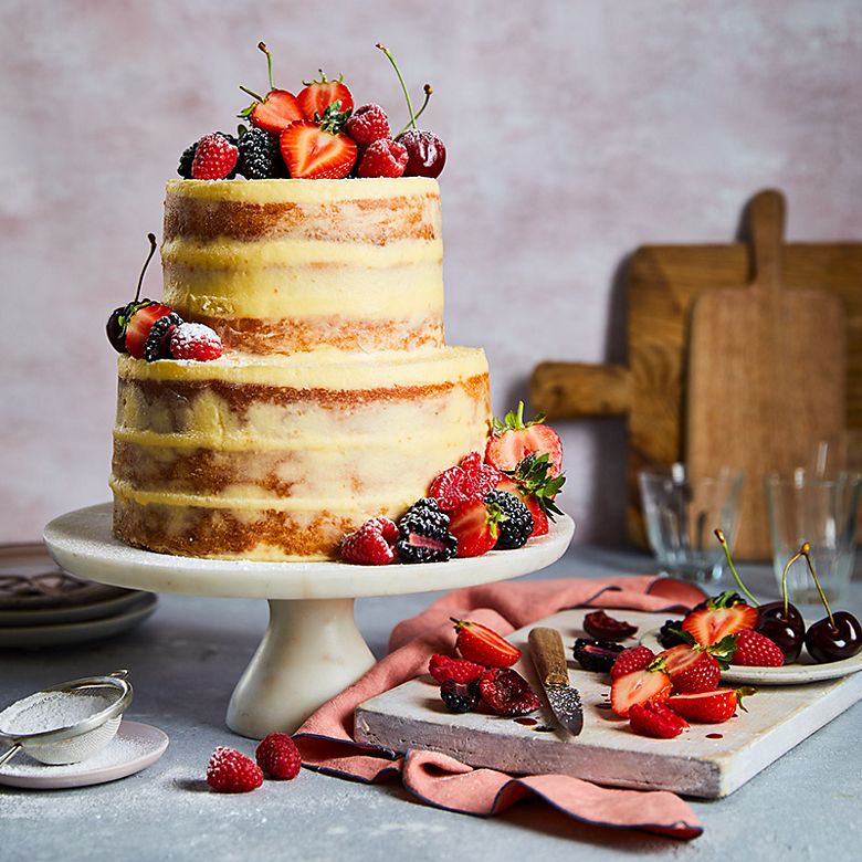Naked cake decorated with berries
