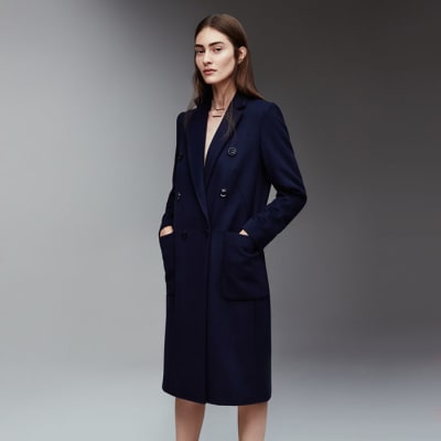 Long navy wool coat best sale