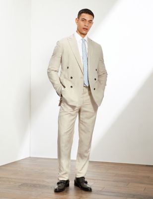 Tailored Fit Double Breasted Silk And Linen 2 Piece Suit