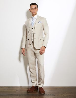 Slim Fit Silk And Linen 3 Piece Suit