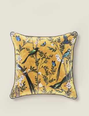 Velvet Bird Print Cushion
