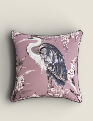 Velvet Crane Embroidered Cushion
