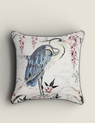 Velvet Crane Embroidered Cushion