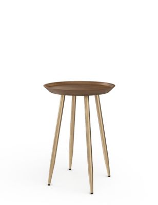 Round Mango Wood and Brass Side Table