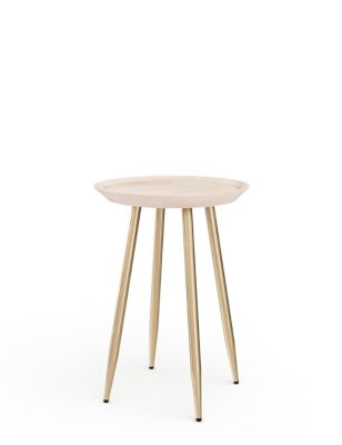 Round Mango Wood and Brass Side Table