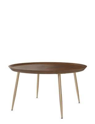Round Mango Wood and Brass Coffee Table