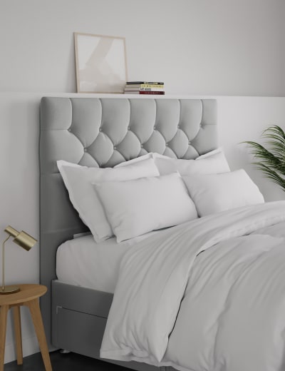 Modern deep clearance button headboard
