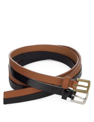 2 Pack Square Buckle Skinny Hip Belts | M&S