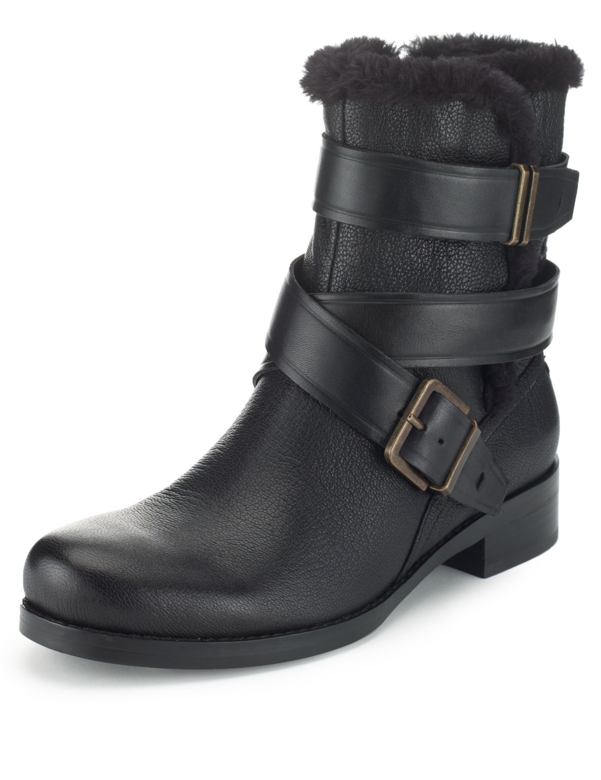 Leather Strap Biker Boots With Insolia FlexÂ® Black | Voova