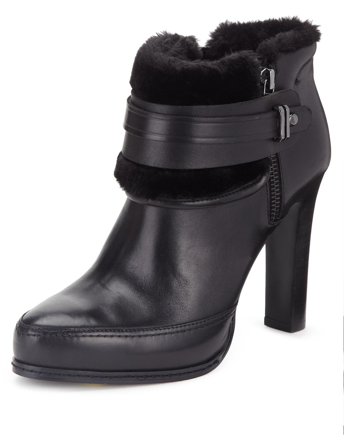 Leather Faux Fur Cuff Boots With InsoliaÂ® Black | Voova