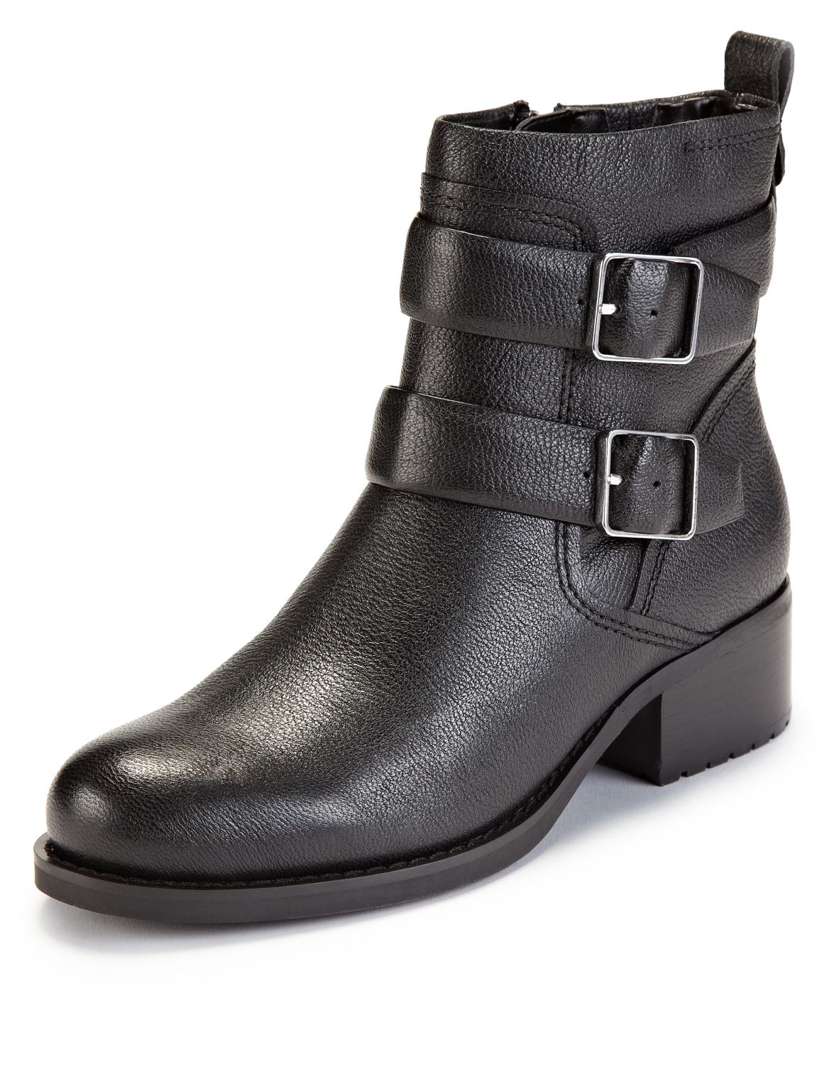 Leather Stain Awayâ ¢ Two Strap Biker Boots With Insolia FlexÂ® Black ...