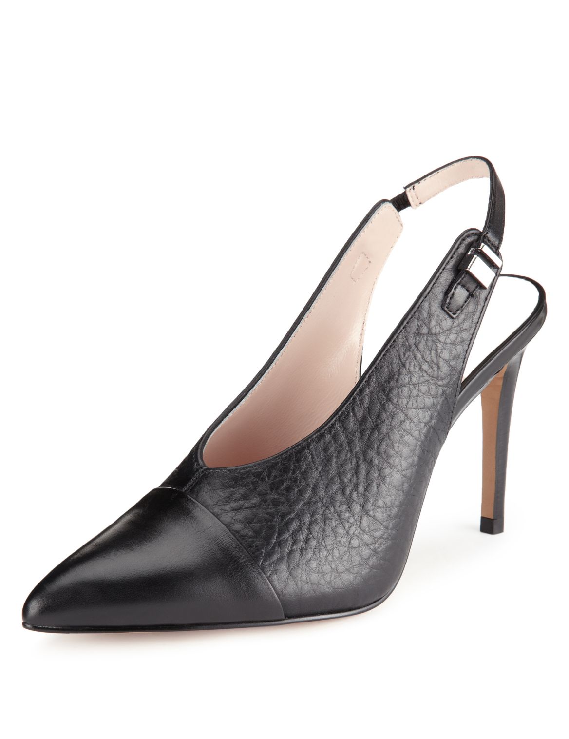 Leather High Cut Slingback Court Shoes With InsoliaÂ® Black | Voova
