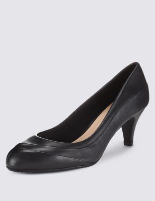 Leather Mid-Heel Pleated Court Shoes | M&S