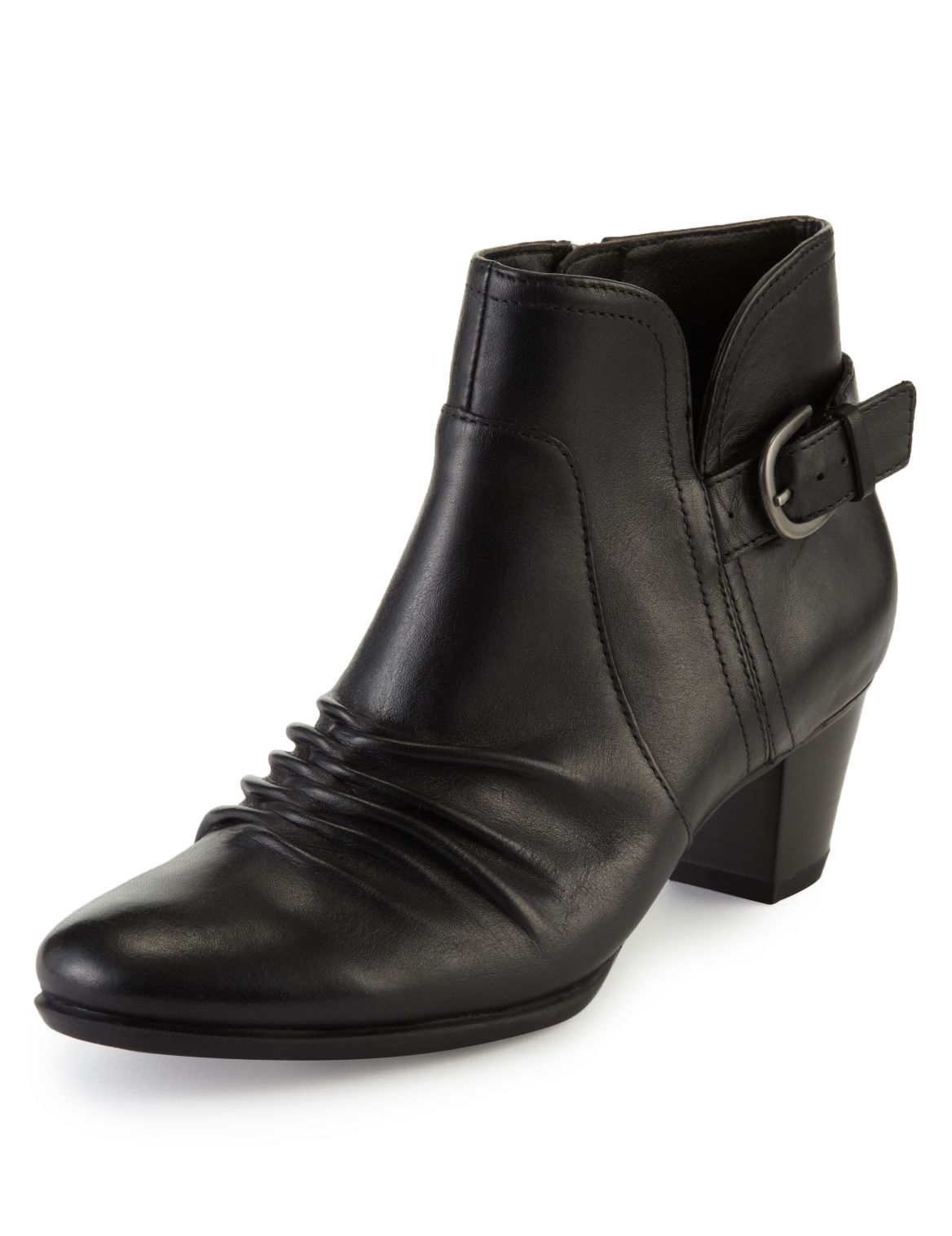 Leather Ruched Ankle Boots Black | Skigen
