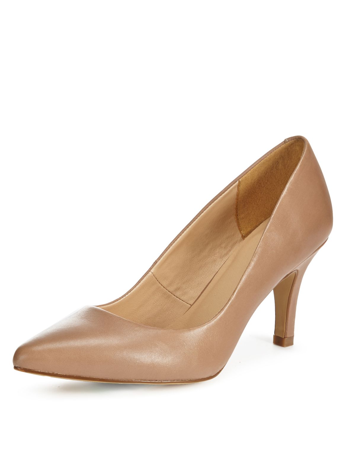 Leather Pointed Toe Court Shoes Caramel | Eizzy