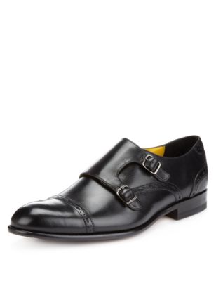 Autograph By Jeffery West Leather Double Buckle Monk Slip-on Shoes ...