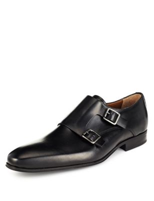 Leather Double Strap Monk Shoes Black | Devcube