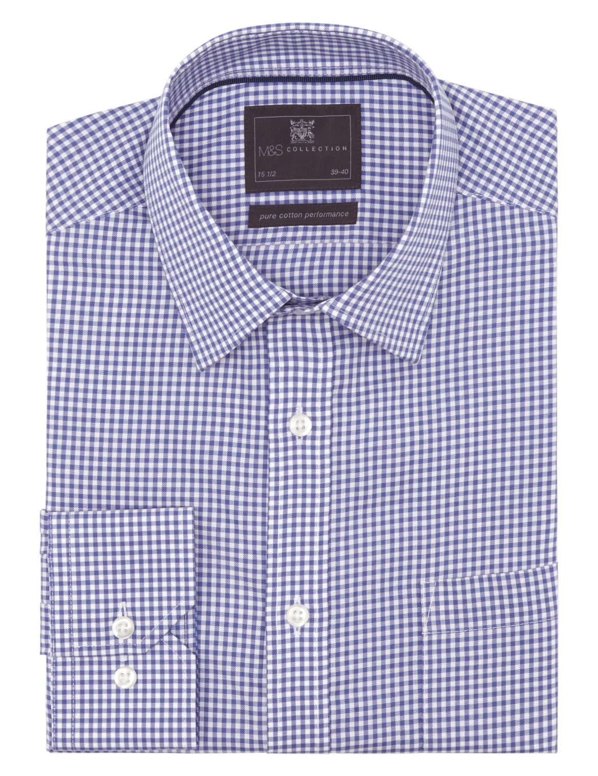 Performance Pure Cotton Non-iron Gingham Checked Shirt Blue | Voonoodle