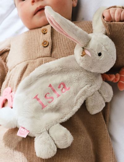 New Jojo Maman Bebe Pink Bunny Rabbit Lovey Plush Doll Toy Baby Infant  White NWT