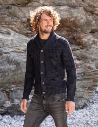 Lambswool Rich Ribbed Shawl Collar Cardigan, Crew Clothing