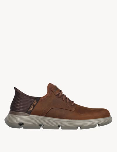 Mens slip on sale on leather trainers