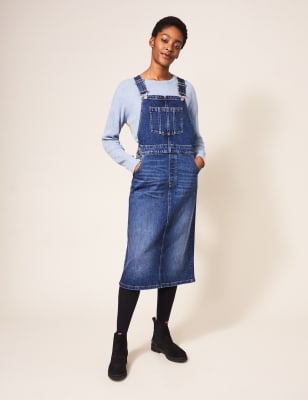 denim pinafore dress knee length