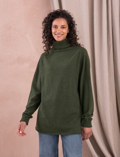 Pure Wool Roll Neck Relaxed Longline Jumper, Celtic & Co.