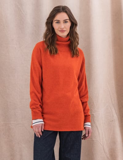 Plus rolled neck store overlap hem sweater