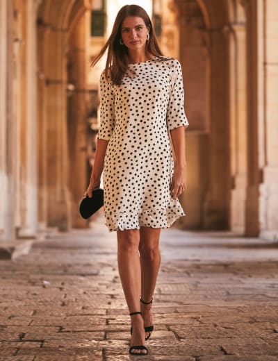 Polka Dot Knee Length Shift Dress SOSANDAR M S