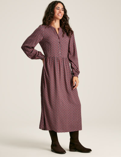 Polka Dot Notch Neck Midaxi Waisted Dress Joules M S